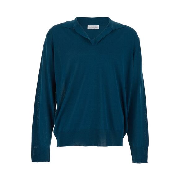 Roberto Collina Men Blue V-Neck Sweater With Soft Collar In Cotton Blend Man